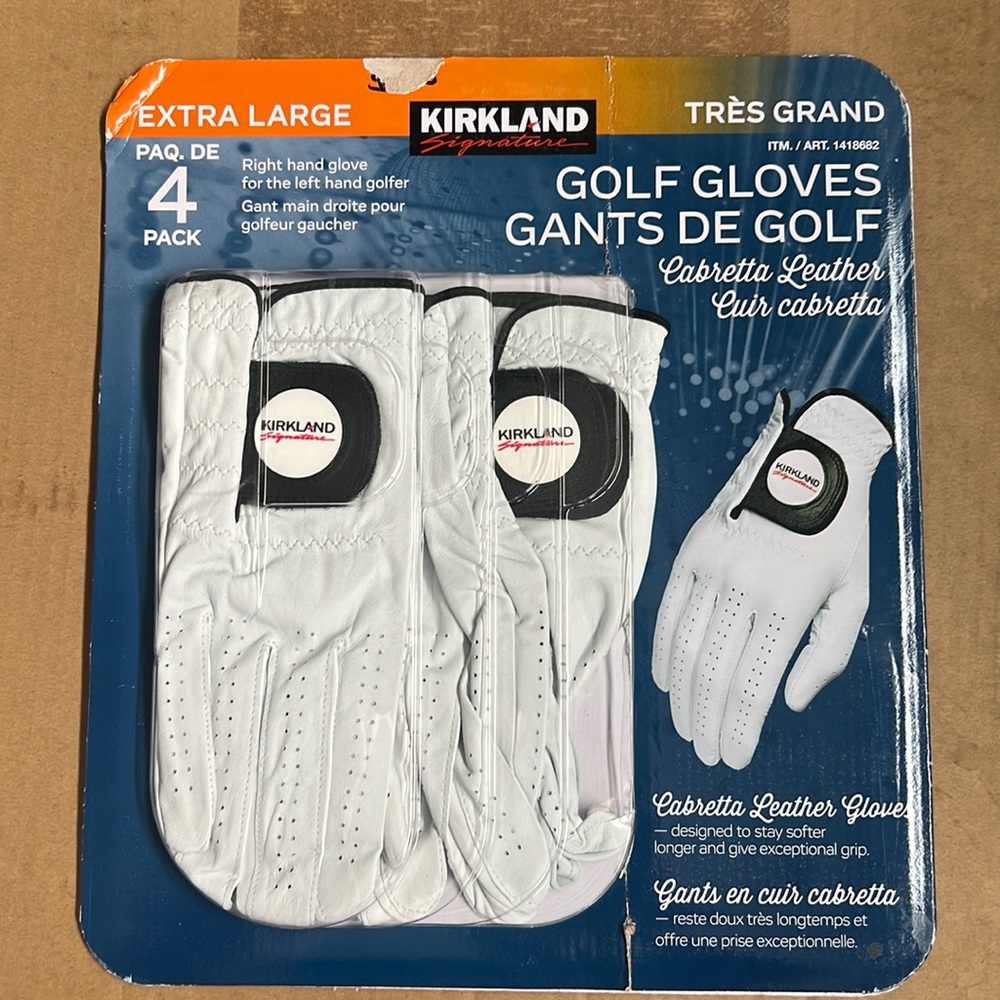 Kirkland Signature Cabretta Leather Golf Gloves - 4 Pack - Right Hand - XL